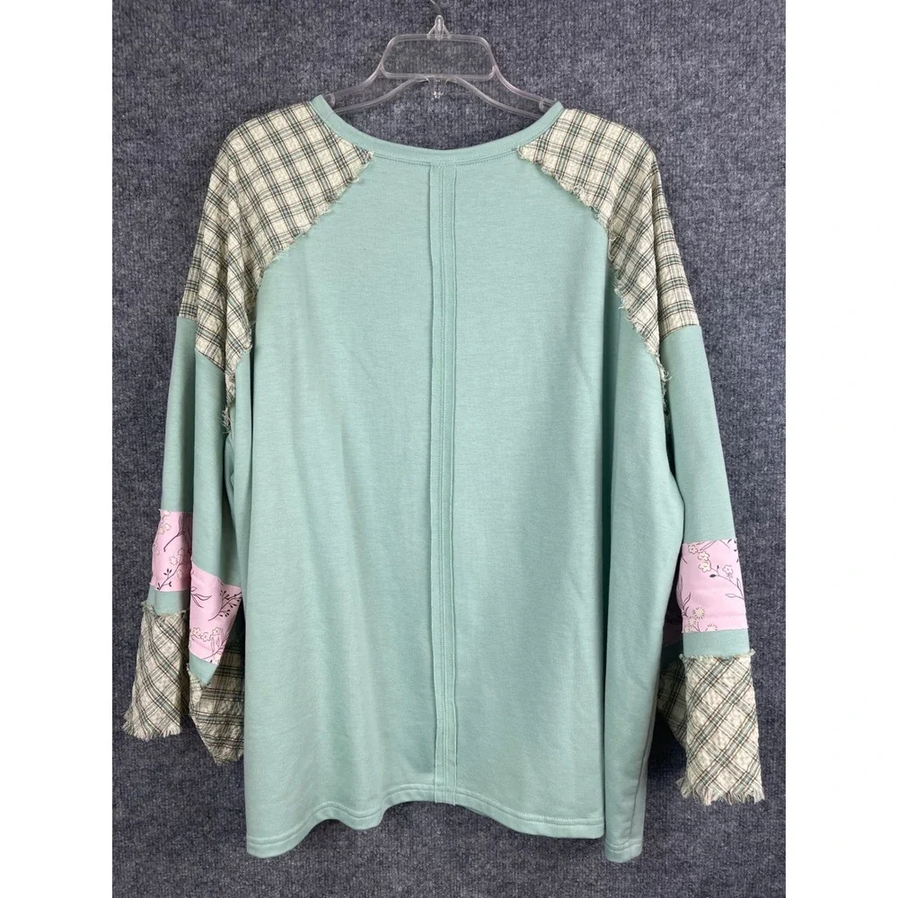 Patchwork Heart Top Women's 2XL Green Excellent Peace Sign Boho Plaid - Picture 10 of 10